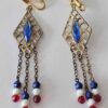 Vintage Red White and Blue Clip-On Dangle Earrings