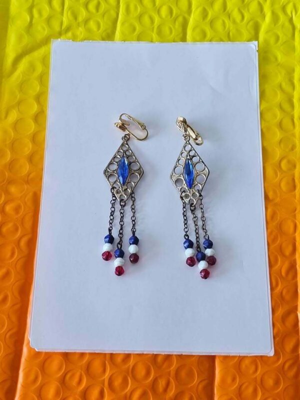 Vintage Red White and Blue Clip-On Dangle Earrings