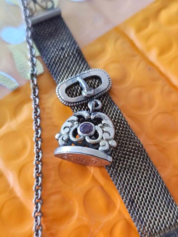 Antique Metal Mesh Watch Fob with Engraved Seal Charm