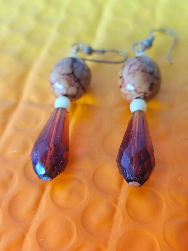 Vintage Jasper and Amber Glass Teardrop Earrings