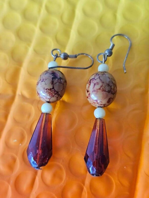 Vintage Jasper and Amber Glass Teardrop Earrings