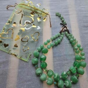 p1-33.jpg Vintage Double Strand Green Marbled Bead Necklace