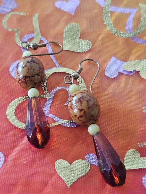 Vintage Jasper and Amber Glass Teardrop Earrings