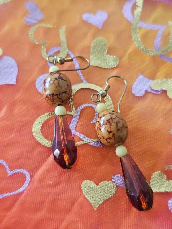 Vintage Jasper and Amber Glass Teardrop Earrings