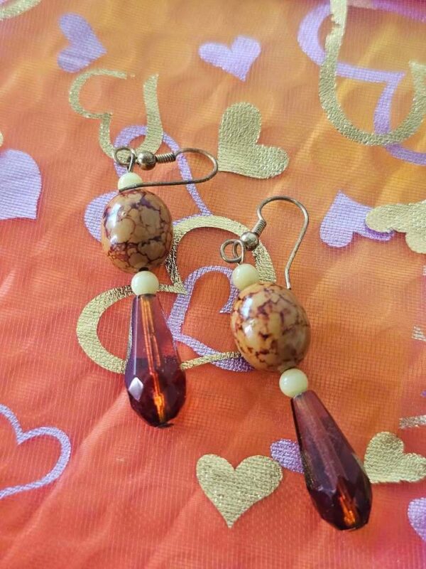 Vintage Jasper and Amber Glass Teardrop Earrings