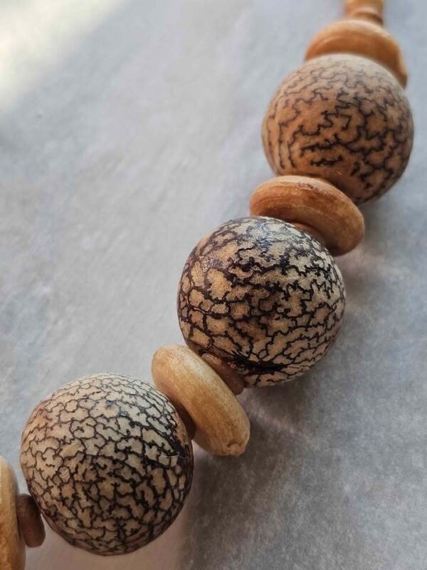 Natural Wood and Bodhi Seed Beaded Necklace