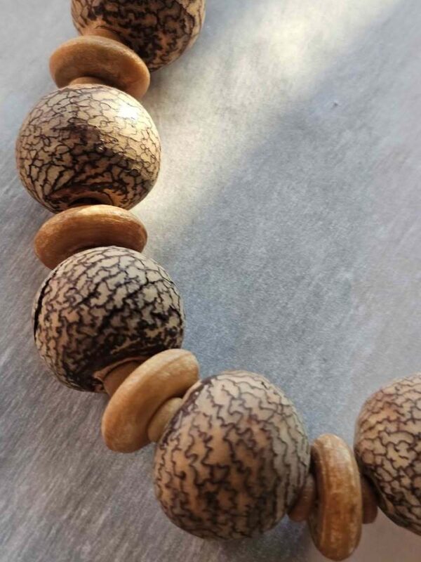 Natural Wood and Bodhi Seed Beaded Necklace