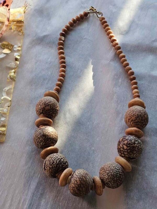 Natural Wood and Bodhi Seed Beaded Necklace