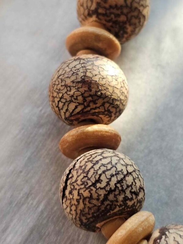Natural Wood and Bodhi Seed Beaded Necklace