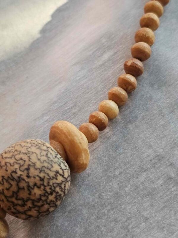 Natural Wood and Bodhi Seed Beaded Necklace