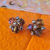 p1-409.jpg Vintage Cluster Clip-On Earrings with AB Rhinestones and Art Glass Beads