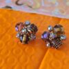 p1-410.jpg Vintage Cluster Clip-On Earrings with AB Rhinestones and Art Glass Beads