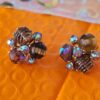 p1-414.jpg Vintage Cluster Clip-On Earrings with AB Rhinestones and Art Glass Beads