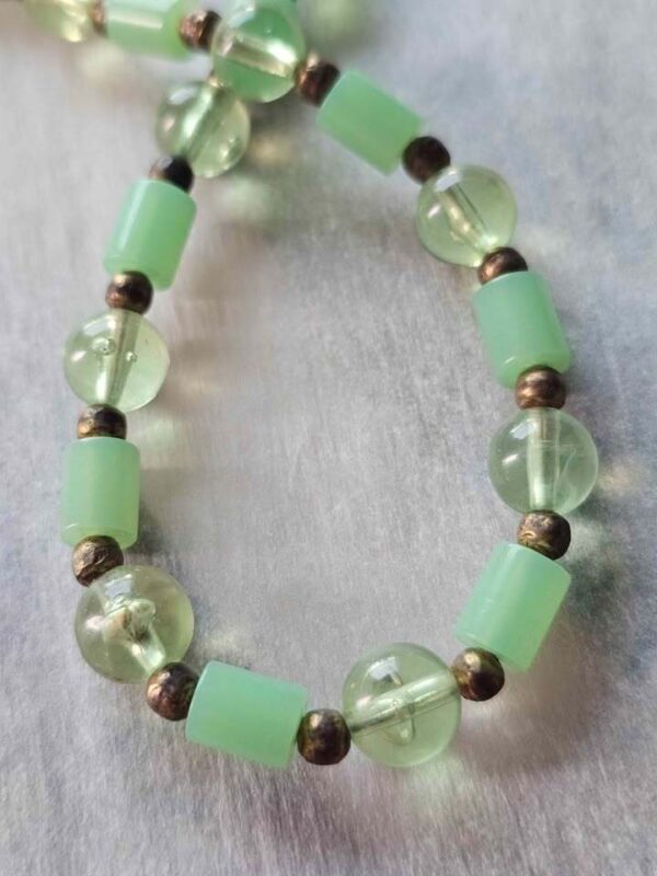 p1-431.jpg Vintage 1970s Jade Green Beaded Long Necklace - Boho Mod Lucite