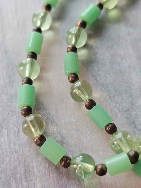 p1-432.jpg Vintage 1970s Jade Green Beaded Long Necklace - Boho Mod Lucite