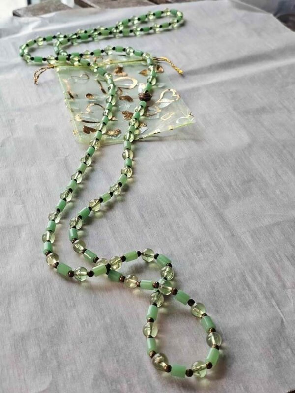p1-437.jpg Vintage 1970s Jade Green Beaded Long Necklace - Boho Mod Lucite