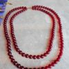 Vintage 1950s Double Strand Cherry Red Plastic Bead Necklace - Retro Boho Clasp