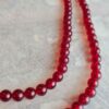 Vintage 1950s Double Strand Cherry Red Plastic Bead Necklace - Retro Boho Clasp