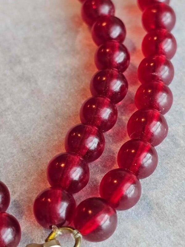 Vintage 1950s Double Strand Cherry Red Plastic Bead Necklace - Retro Boho Clasp