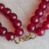 Vintage 1950s Double Strand Cherry Red Plastic Bead Necklace - Retro Boho Clasp