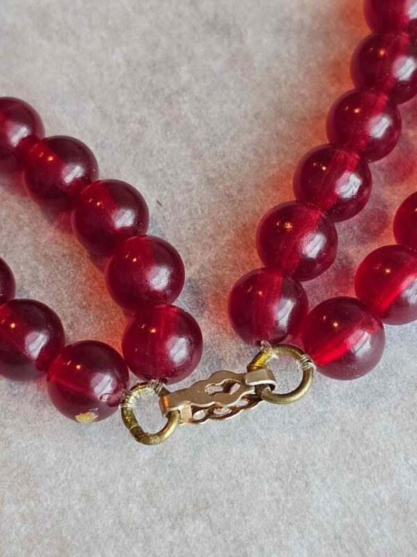 Vintage 1950s Double Strand Cherry Red Plastic Bead Necklace - Retro Boho Clasp