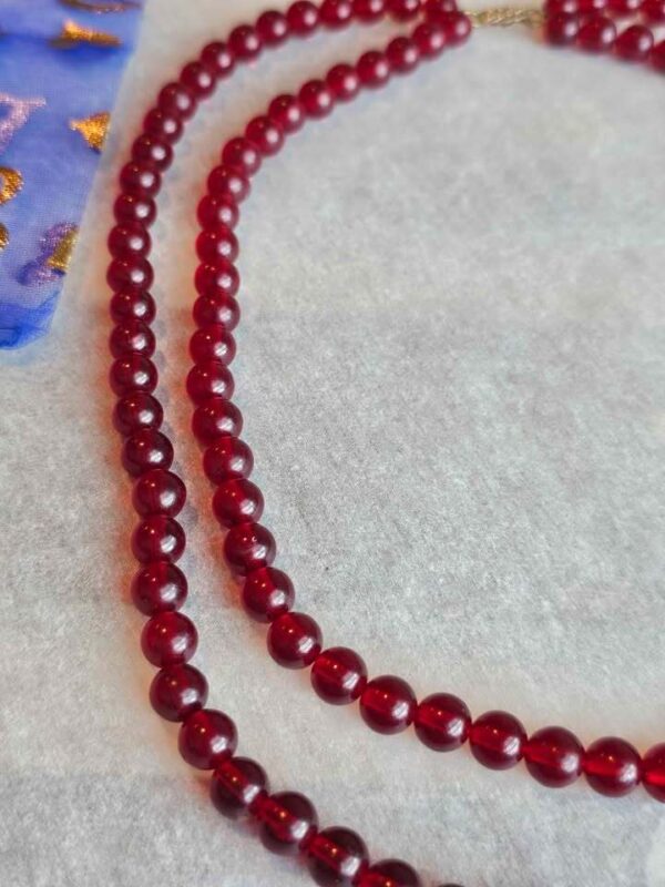 Vintage 1950s Double Strand Cherry Red Plastic Bead Necklace - Retro Boho Clasp