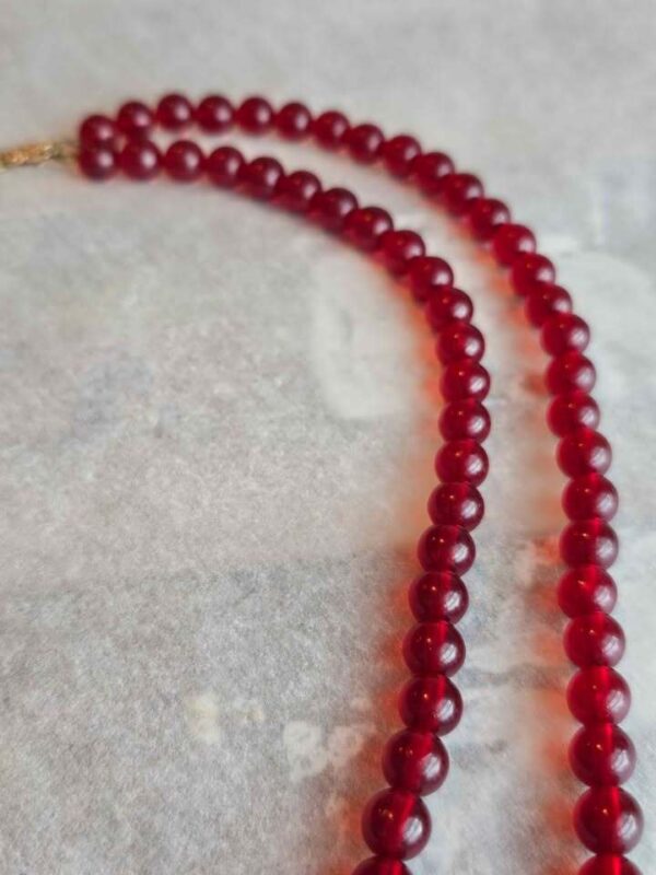Vintage 1950s Double Strand Cherry Red Plastic Bead Necklace - Retro Boho Clasp