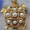Vintage Gold-Tone Faux Pearl Turtle Brooch
