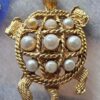 Vintage Gold-Tone Faux Pearl Turtle Brooch