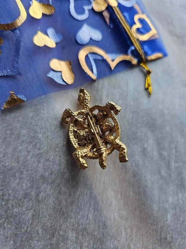 Vintage Gold-Tone Faux Pearl Turtle Brooch