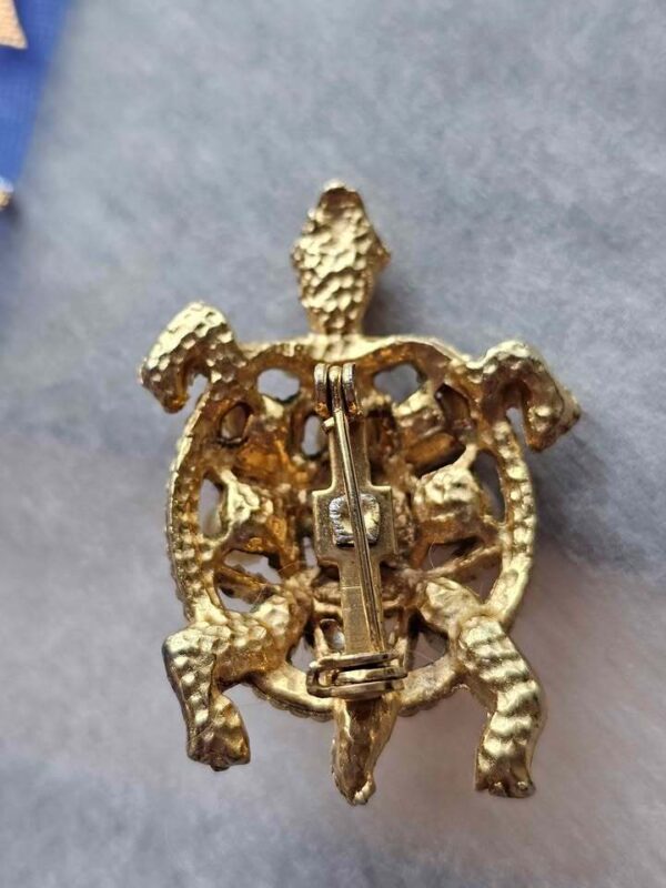 Vintage Gold-Tone Faux Pearl Turtle Brooch