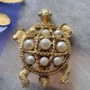 Vintage Gold-Tone Faux Pearl Turtle Brooch
