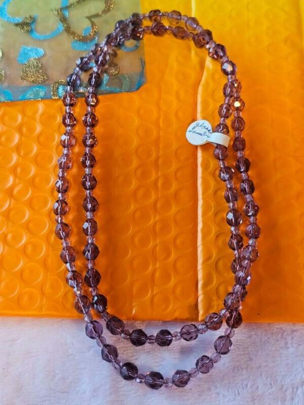 p1-59.jpg Vintage Smoky Amethyst Purple Faceted Glass Bead Necklace