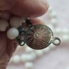 p1-591.jpg Vintage Triple Strand Milk Glass Bead Necklace unusual clasp
