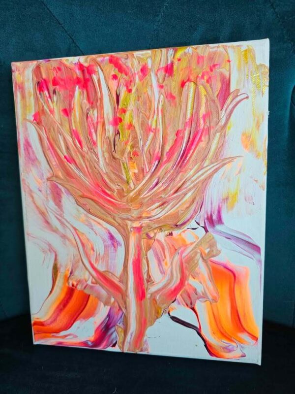 Local artist original abstract painting 8x10 pink orange some UV glow