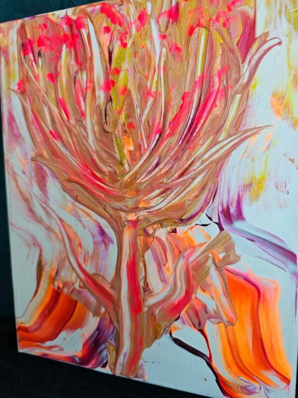 Local artist original abstract painting 8x10 pink orange some UV glow
