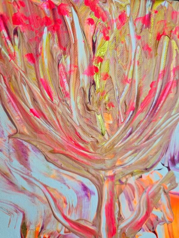 Local artist original abstract painting 8x10 pink orange some UV glow