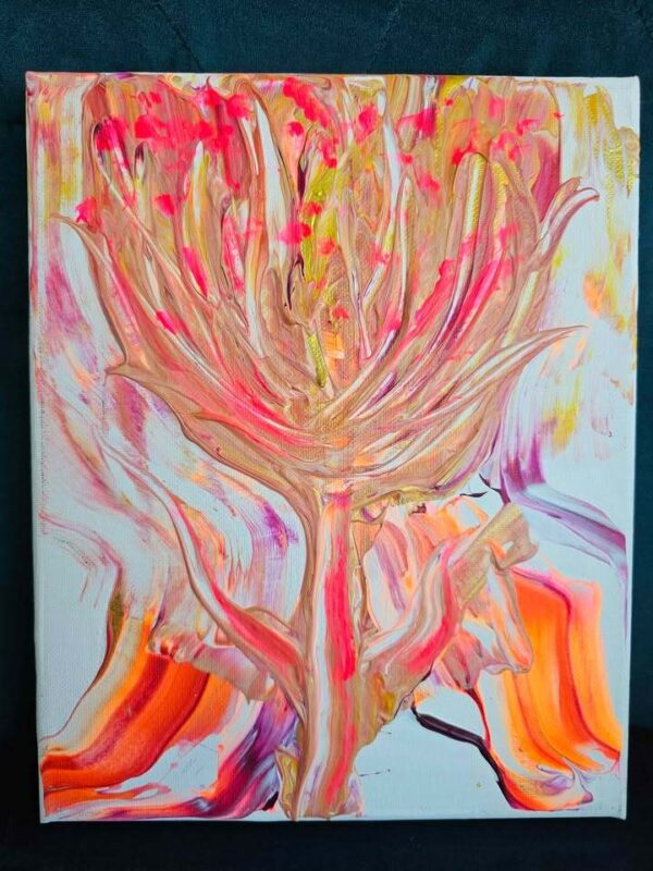 Local artist original abstract painting 8x10 pink orange some UV glow