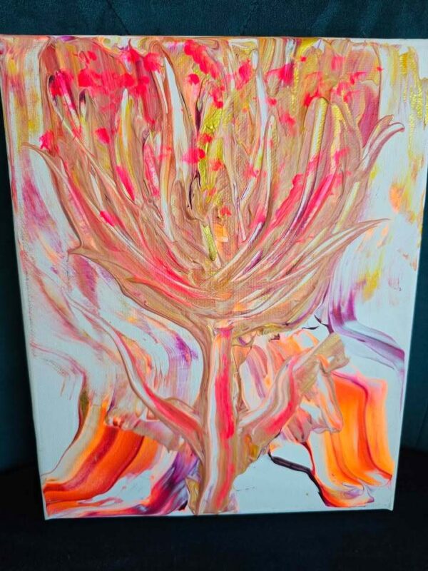 Local artist original abstract painting 8x10 pink orange some UV glow