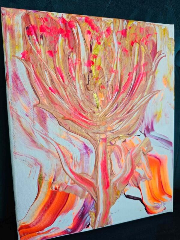 Local artist original abstract painting 8x10 pink orange some UV glow