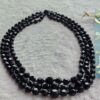 JET BLACK GLASS Vintage Triple Strand Faceted Bead Necklace