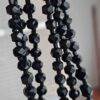 JET BLACK GLASS Vintage Triple Strand Faceted Bead Necklace