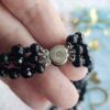 JET BLACK GLASS Vintage Triple Strand Faceted Bead Necklace