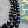 JET BLACK GLASS Vintage Triple Strand Faceted Bead Necklace
