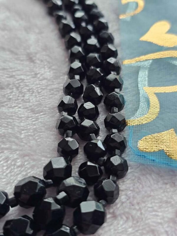 JET BLACK GLASS Vintage Triple Strand Faceted Bead Necklace