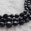 JET BLACK GLASS Vintage Triple Strand Faceted Bead Necklace