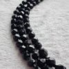 JET BLACK GLASS Vintage Triple Strand Faceted Bead Necklace