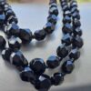 JET BLACK GLASS Vintage Triple Strand Faceted Bead Necklace