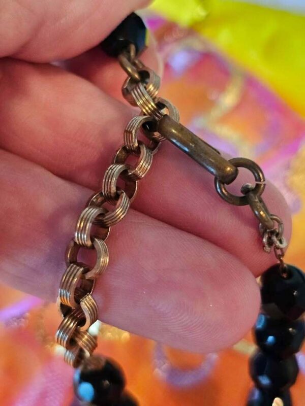 p1-649.jpg Check out the brass chain on this JET Black Vintage Faceted Bead Necklace!