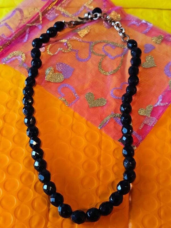 p1-650.jpg Check out the brass chain on this JET Black Vintage Faceted Bead Necklace!
